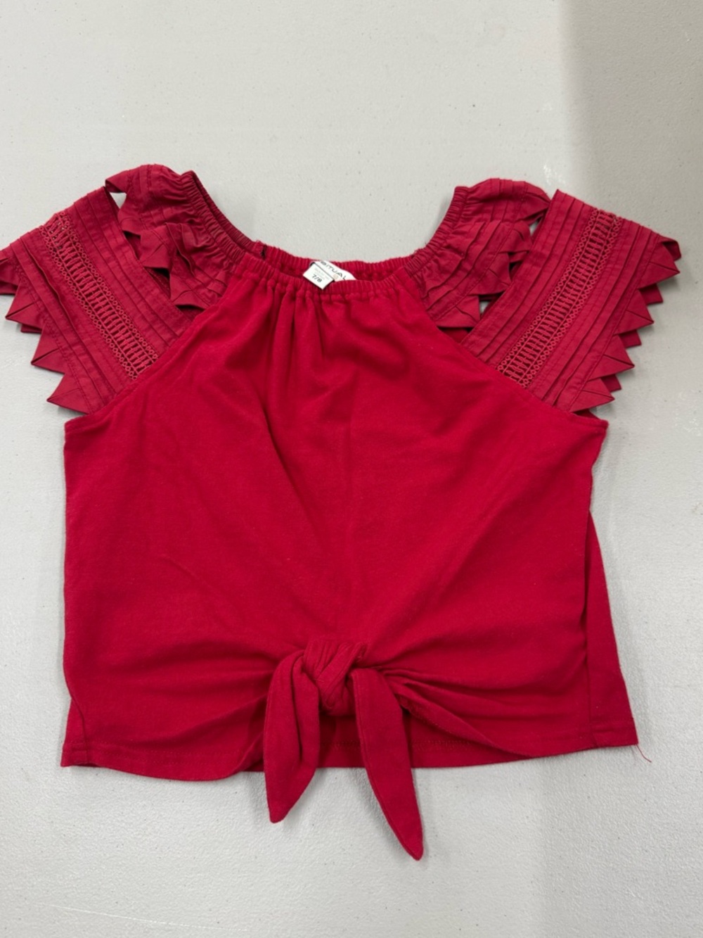 Habitual Girl Red Flutter Sleeve Tie Front Top